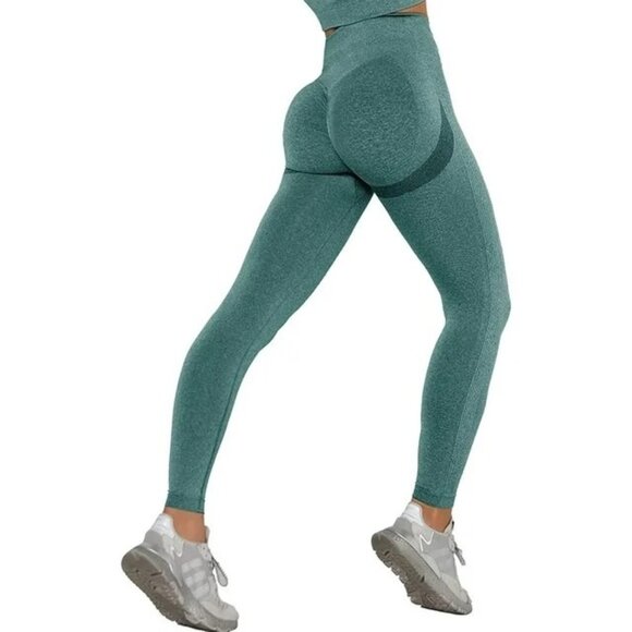 Womens Seamless Workout Leggings in Green - Size Large‎ - Picture 1 of 7